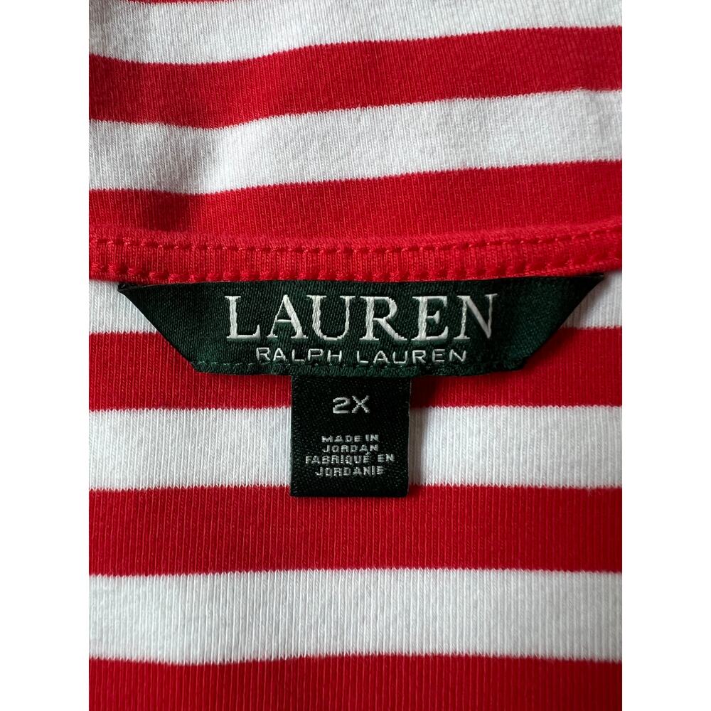 Lauren Ralph Lauren Top Womens 2X T-Shirt Short Cuff Sleeve Red/White Stripe - Picture 5 of 11